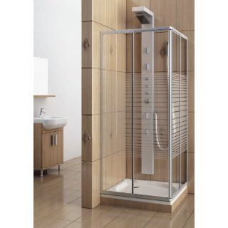 Eckeinstieg Duschkabine Echtglas Sicherheitsglas mit Streifen Silberne