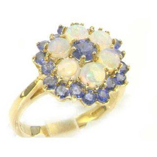 Cluster Luxus Damen Ring solide 9 Karat Gold Gelbgold Feurige Opal