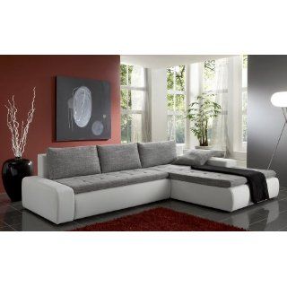 Sofa Montreal 300x195 cm Weiss Grau Ottomane mit Schlaffunktion