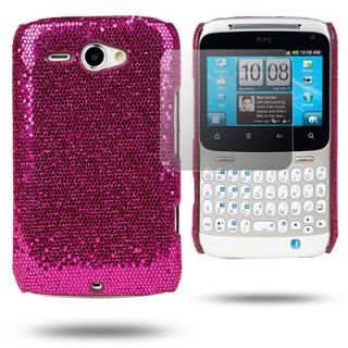 PINK GLITTER HARD CASE FOR HTC CHACHA+SCREEN PROTECTOR