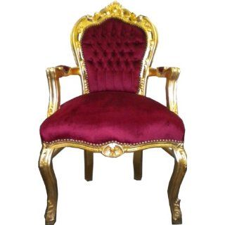 Barock Esszimmer Stuhl mit Armlehnen Bordeaux Rot/Gold Ludwig XIV