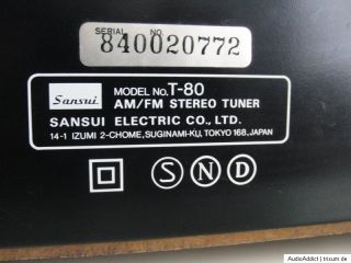 SANSUI T 80 legendärer Stereo Receiver Amplifier Tuner Top Zustand