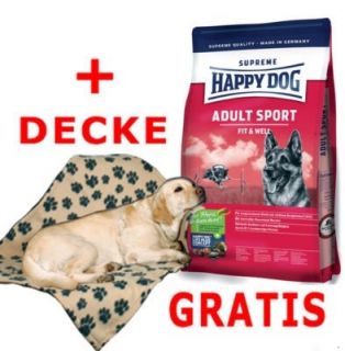 15 kg Happy Dog Supreme Fit Well Adult SPORT Hundefutter FLEECEDECKE