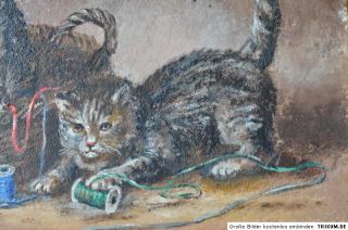 Zauberhaftes Gemälde  Spielende Katzen  signiert 