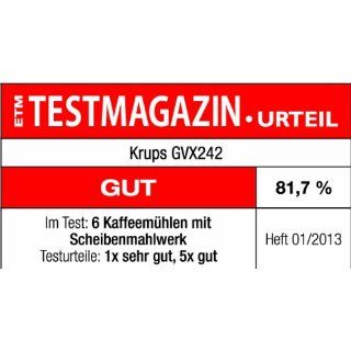 Krups GVX242 Kaffeemühle Mahlwerk, Proedition Testmagazin Urteil Gut