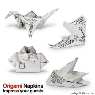 Servietten mit Origami Motiven 4 verschiedene Faltmotive 40 Stück