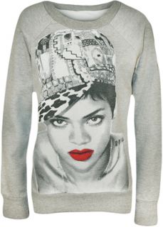 Pullover Damen Rihanna Gesicht Aufdruck Sweatshirt Langärmlig Star
