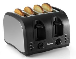 Design Toaster fuer 4 Scheiben und Broetchenaufsatz Neu Tristar BR