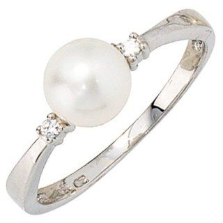 Damenring Ring Perle & Diamanten Brillanten 585 Gold Weißgold Damen