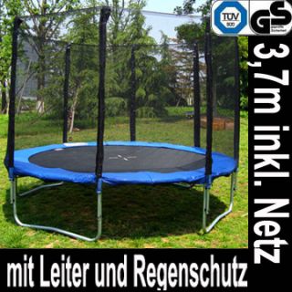 Trampolin 3,7m 370cm + Netz + Leiter + Regenschutz Gartentrampolin Set