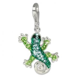 SilberDream Glitzer Charm Gecko grün Swarovski Kristalle SHINY