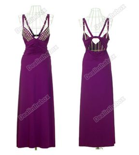 Womens Low Cut V neck Strappy Backless Jewel Full length Evening Gown