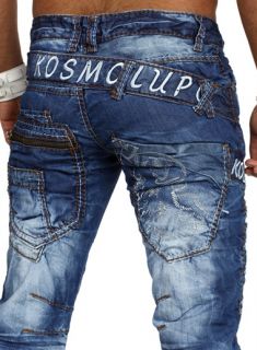 Herren Jeans Kosmo Lupo Vintage Jeans Crazy Stickerei blau Gr. W32