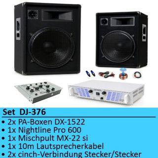 PA Beschallungssystem Endstufe Boxen DJ Mixer DJ 376