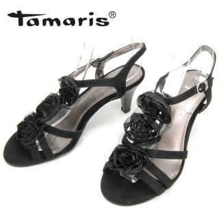 DSA396 TAMARIS Damen T Strap Abend elegant trend Sandalette schwarz