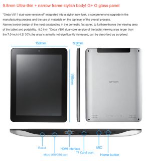 Zoll ONDA V811 Dual Core IPS Bildschirm Tablet PC 8GB Andorid4.0