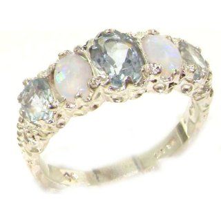 Damen Ring 9 Karat (375) Weißgold mit Aquamarin Opal   Größe 50 (15