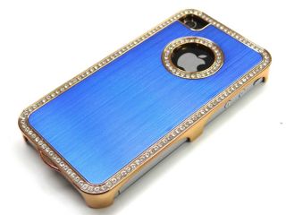 Designer iPhone 4 S ALU STRASS/BLING Blau GOLD RAHMEN Cover hard Case