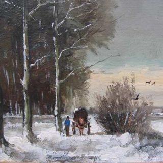 Dutch artist Winterlandschaft Pferd Kutsche SCHNEE NL 