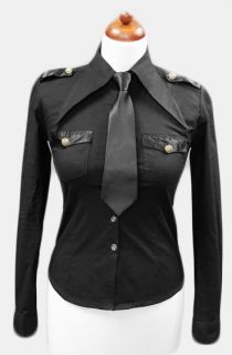 Gothic strenges gouvernante military Hemd Bluse in schwarz mit