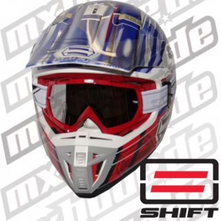 SHIFT AGENT Motocross Helm blau rot Größe S + Two X Brille rot