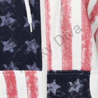 Hoody Damen Kapuzenpullover Sweatshirt USA Amerika Flagge Jacke 36 38