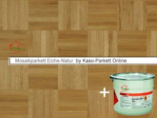 KASO Eiche NATUR Mosaikparkett Massiv Parkett + Kleber   12 qm