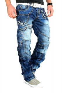 Kosmo Lupo Designer Jeans Hose Herren Cargo Style Blau Verwaschen