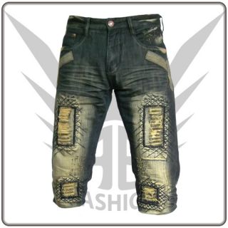 FancyBeast Clubwear Herren Designer Jeans Hose Kurz Short W30 W31