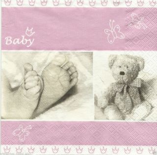 Servietten Napkins Baby Mädchen Babyfüße Teddy Rosa #579