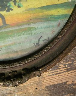 altes kleines Aquarelle im ovalen Stuck Rahmen
