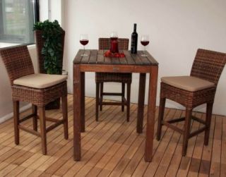 Teak Polyrattan Bargruppe RIVIERA Torino Bartisch & Barhocker Old Teak