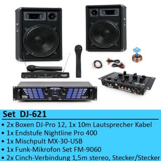 PA Beschallungssystem Endstufe Boxen DJ Mixer DJ 621