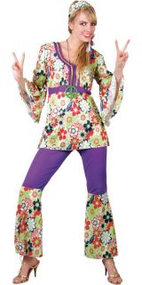 Hippy Flares + Top Outfit 60s 70s Fancy Dress Hippie Adult Ladies
