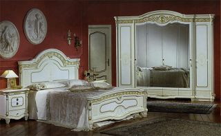 Luxus Schlafen Bett 2 NaKos Schrank Möbel Italien Royal Barock Beige