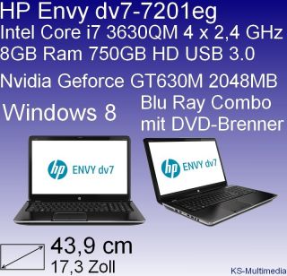 HP Envy dv7 7201eg 43,9cm Notebook mit Intel Core i7, 8GB RAM, GT630M
