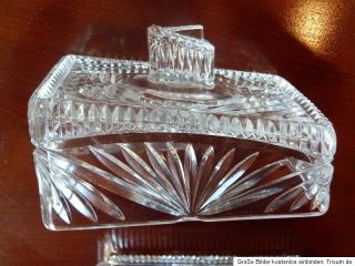 SUPER schöne Glas Butter Dose Kristall Art Deco um 1920 #3467
