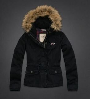 Hollister Womens Hooded Emma Wood Parka Jacket Coat Fur Lined XS Navy