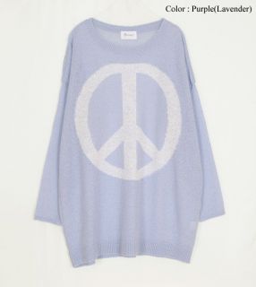 AnnaKastle New Womens Crewneck Loose Fit Peace Sign Boyfriend Sweater