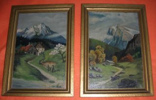 Südtirol 2 Gemälde signiert L. Minn. 1921 Berglandschaft Berghütte