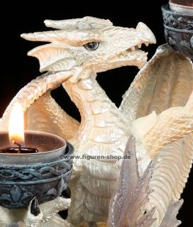Drachen Teelichthalter mit Elfe   Deko Figur   Dragon Fairy Statue