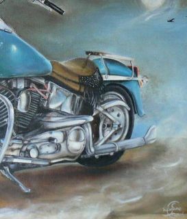 1989 Heritage Original Gemälde einer Harley v. Czech Oldtimer