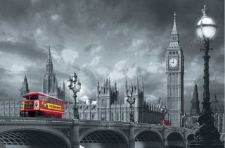 Fototapete RED BUS ON WESTMINSTER BRIDGE 175x115 London Big Ben Themse