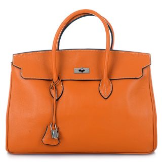 ROUVEN Orange & Silver ICONE GRACE 40 Tote Bag Leder Tasche Handtasche