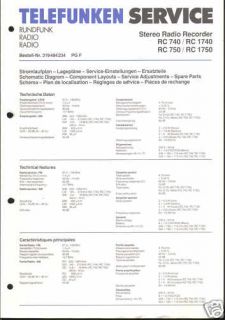 Telefunken Orig. Service Manual f. RC 740/ 750 / 1740