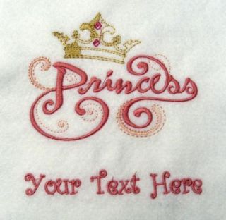 Personalised Embroidered PRINCESS Baby Cot Pram Blanket Pink White ADD