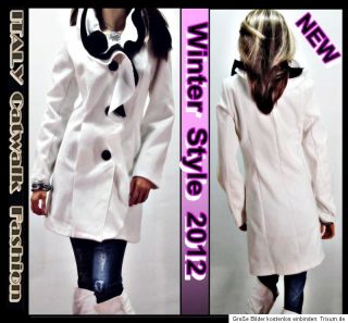 NEU Designer Damen Winter Mantel Jacke Schwarz Weiß Volant Style