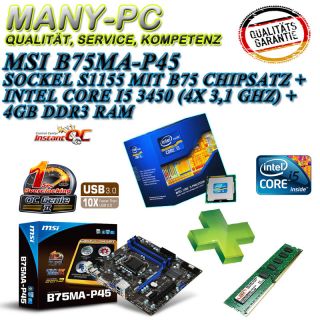 Computer PC Aufruestkit INTEL Core I5 3450 4x3 1GHz 4GB DDR3 MSI B75MA