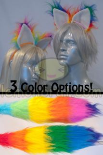 Rainbow Furry Fox Tail and Ears Cosplay Halloween Accessories