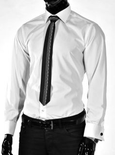 de Luxe Oberhemd Hemd Shirt Umschlagmanschette o Krawatte weiß 802
